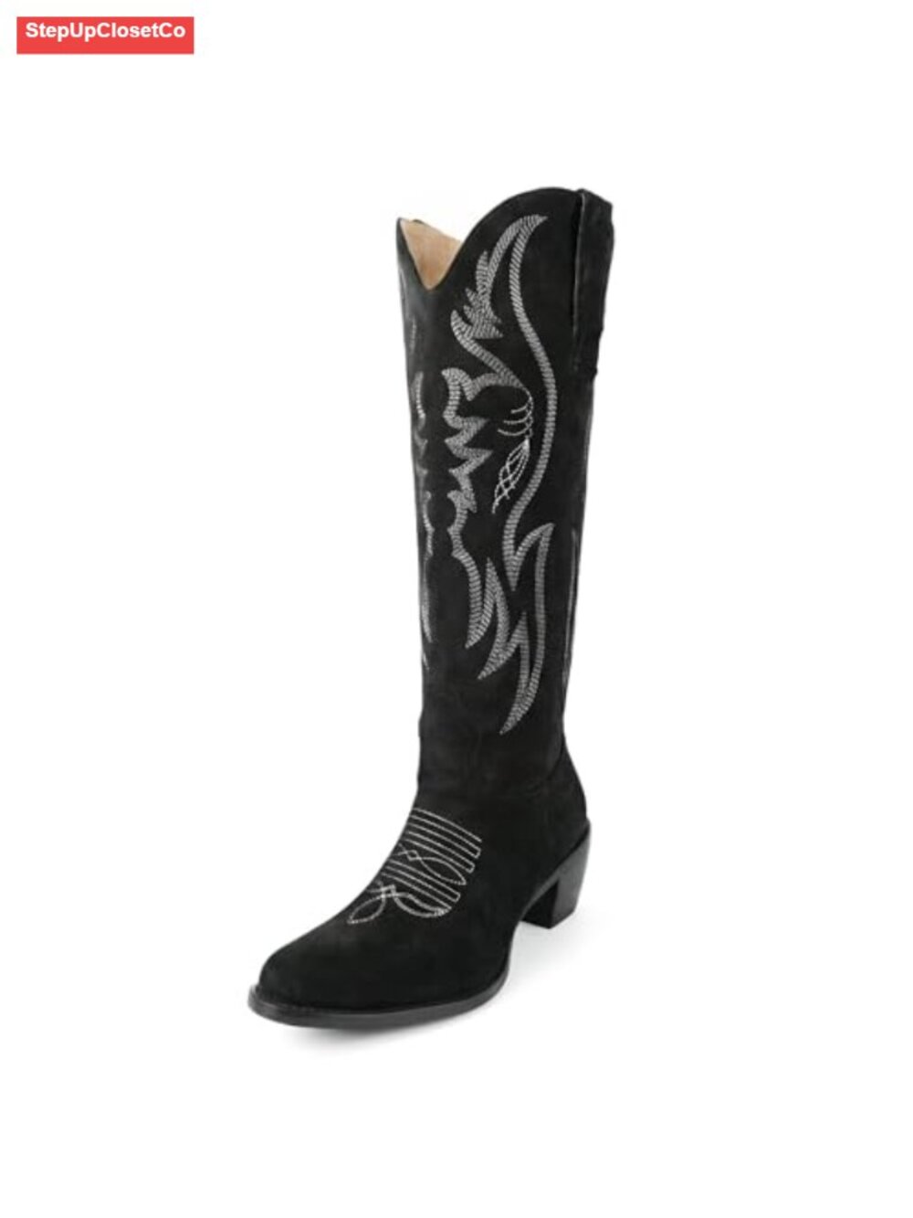 Faux Suede Mid Calf Western Cowboy Boots Pull On Almond Toe